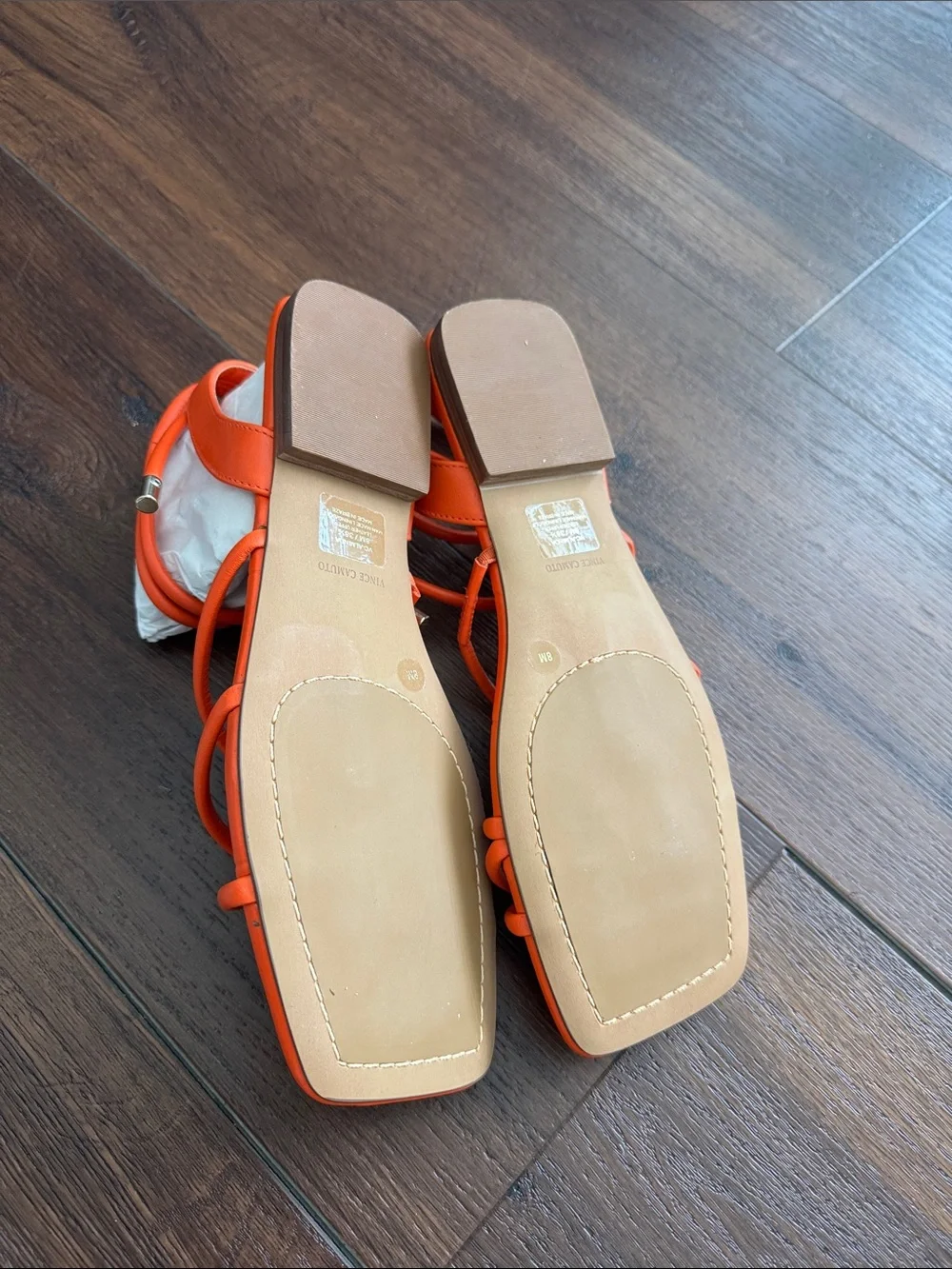 Vince Camuto Alminda Orange Leather  Strappy Square-Toe Wrap Sandals size 8